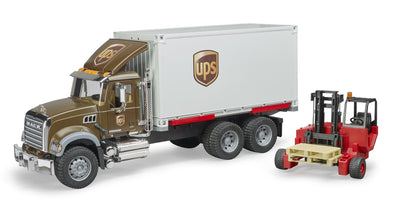 Bruder Camion Mack Reparto UPS With Wheelbarrow Elevadora 02828 — image 1