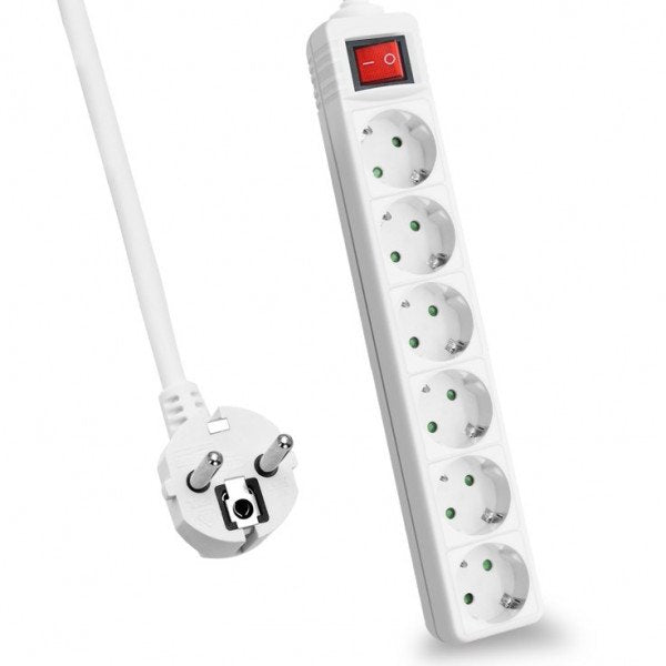Helos Power Strip Classic, 6 Sockets White 3,0M, With Switch