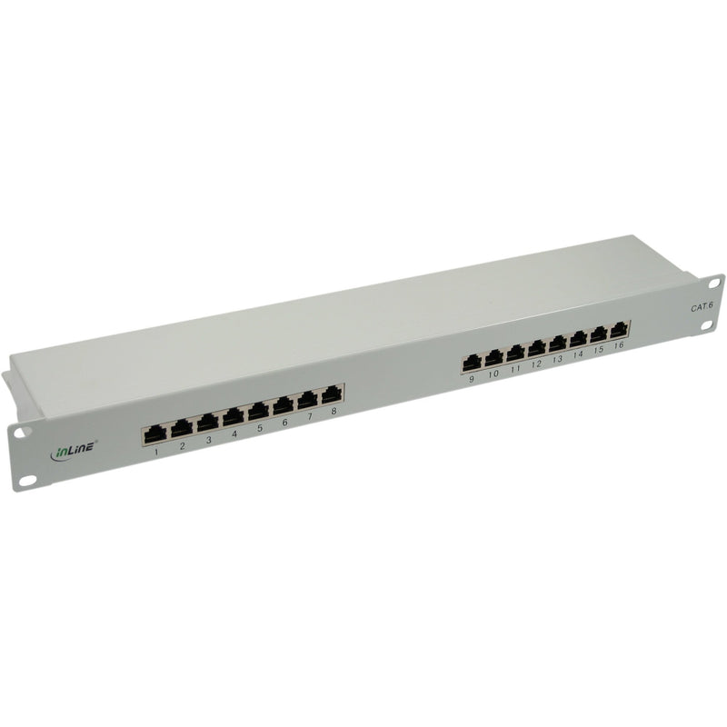 Inline Patch Panel CAT.6 16 Ports 19 1HE Grey Claro RAL7035