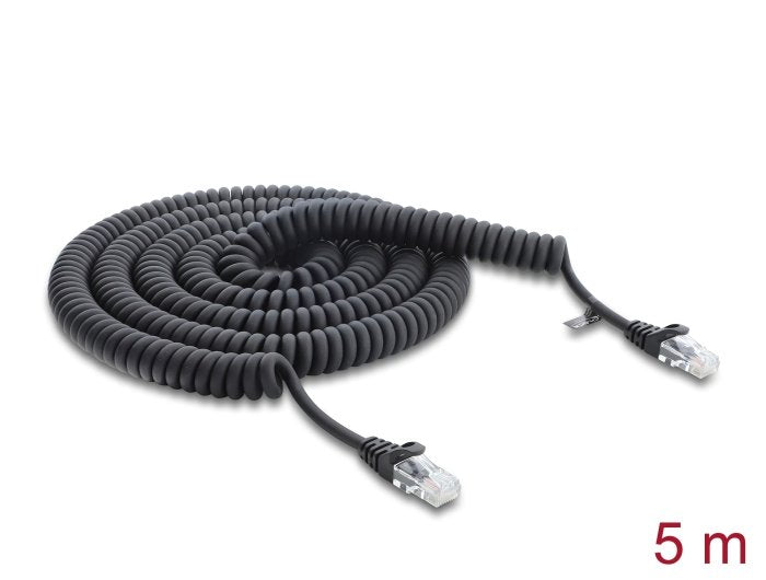 Delock RJ45 Cable Espiral Connector Male a Male CAT.5E 5M Black