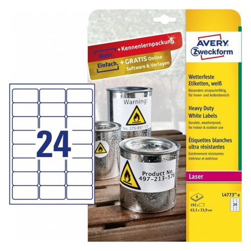 Avery Zweckform Resistant a Intemperie Folienetiketten 63,5 X 33,9MM — image 1