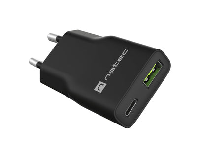 Natec USB Charger Ribera GaN Slim USB-A + USB-C 20W Black — image 1