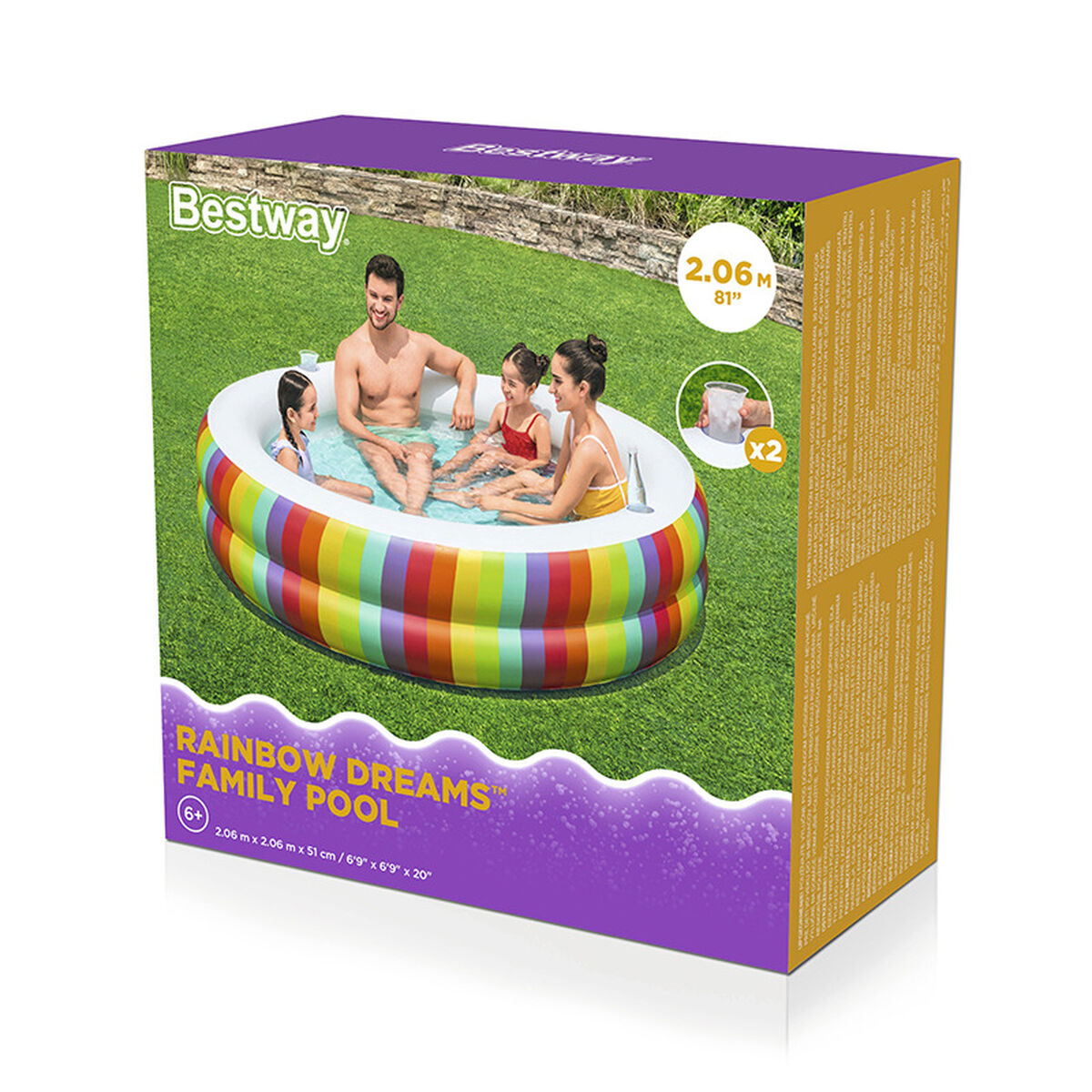 Bestway Inflatable Paddling Pool For Children Bestway Rainbow 206 X 206 X 51 Cm