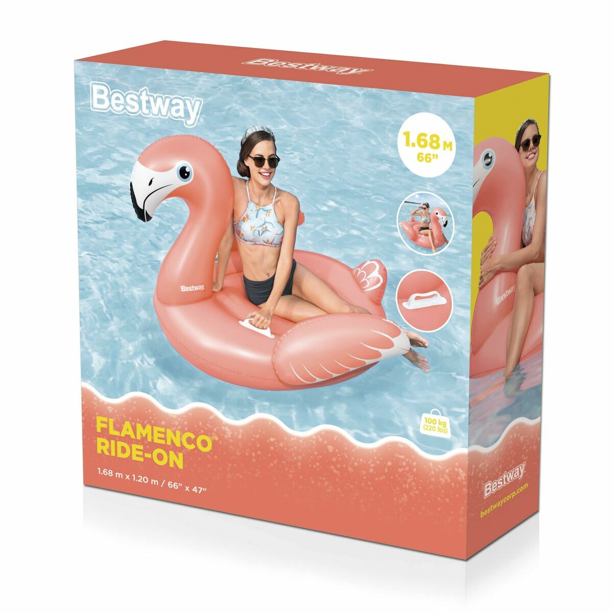 Bestway Inflatable Flamingo With Handles 168X120 Cm +3 Years Beach Pool 41526