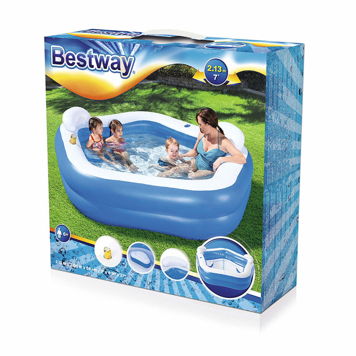 Bestway Inflatable Paddling Pool For Children Bestway Multicolour 213 X 206 X 69 Cm