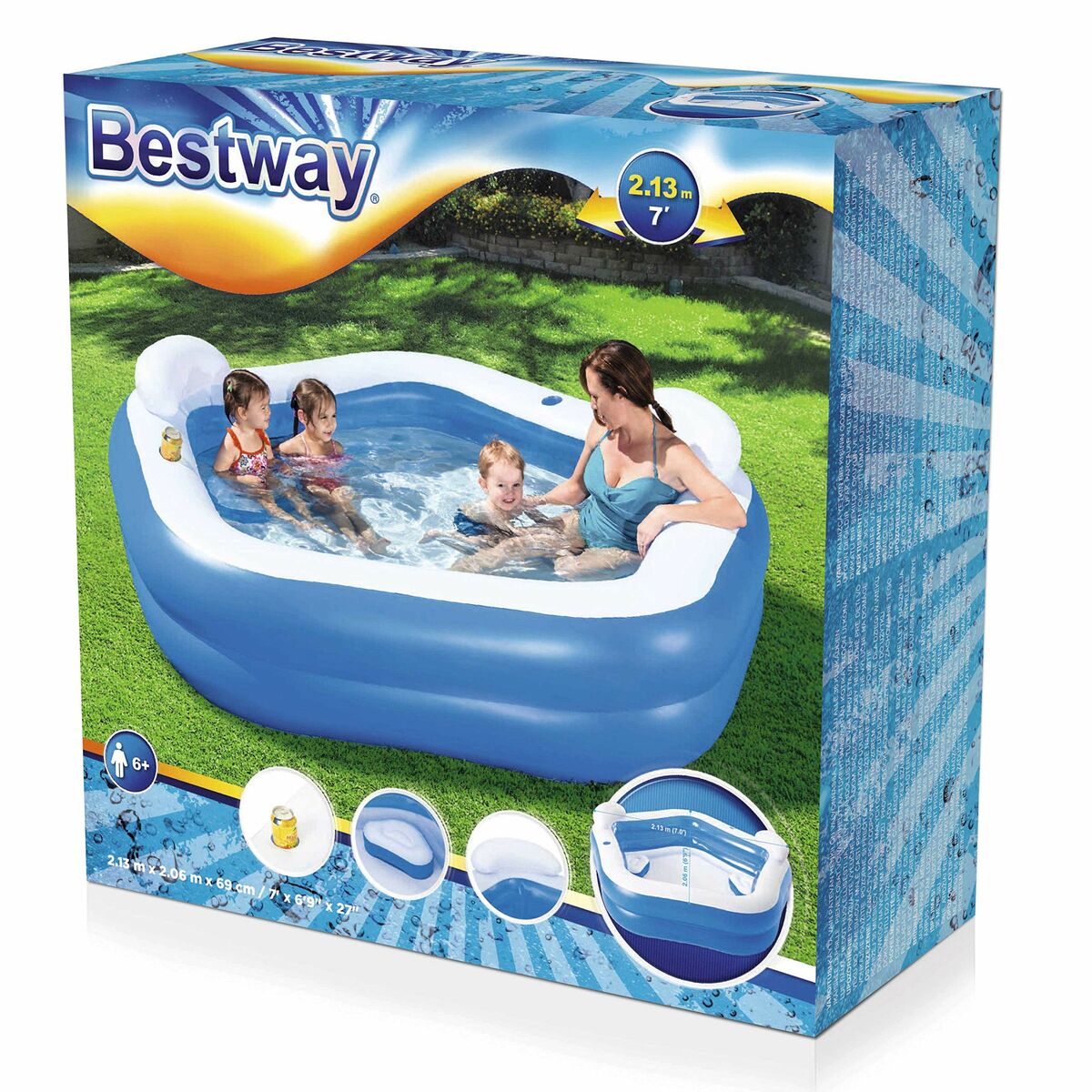 Bestway Inflatable Paddling Pool For Children Bestway Multicolour 213 X 206 X 69 Cm