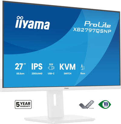 Iiyama Monitor 27 2560 X 1440 Pixels Quad HD LED Panel IPS Adjustable USB-C KVM LAN White Version — image 1