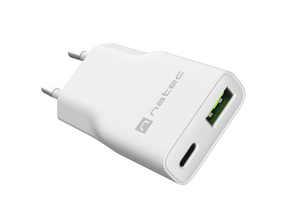 Natec USB Charger Ribera GaN Slim USB-A + USB-C 20W White — image 1
