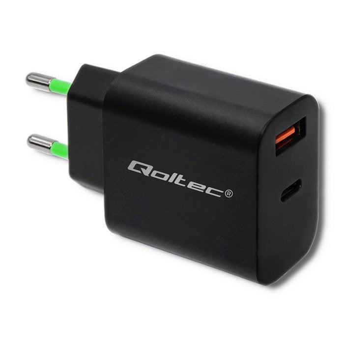 Qoltec 51713 Charger 18W 5-12V 1.5-3A USB Type-c Pd USB Qc 3.0 Black