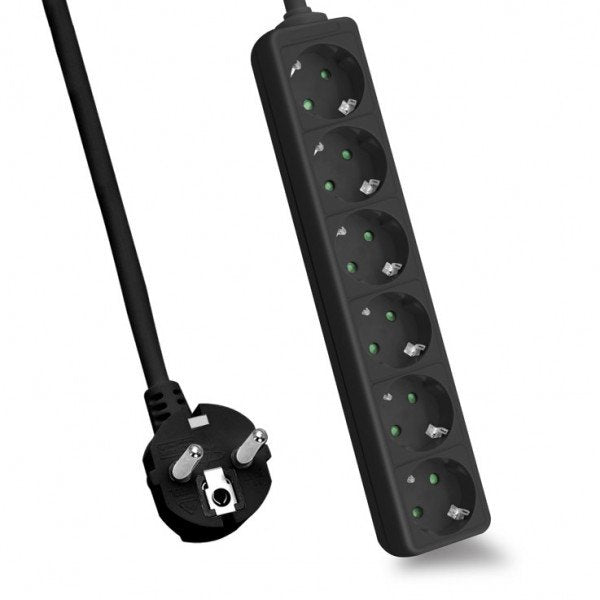 Helos Power Strip Classic, 6 Sockets Black 1,5M, Without Switch