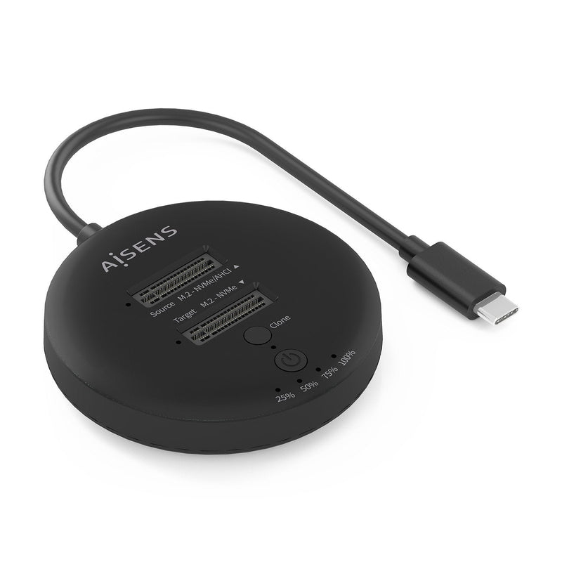 Aisens Estacion Docking Double Bahia NVMe a USB 3.2 GEN2X2, Clone, Black