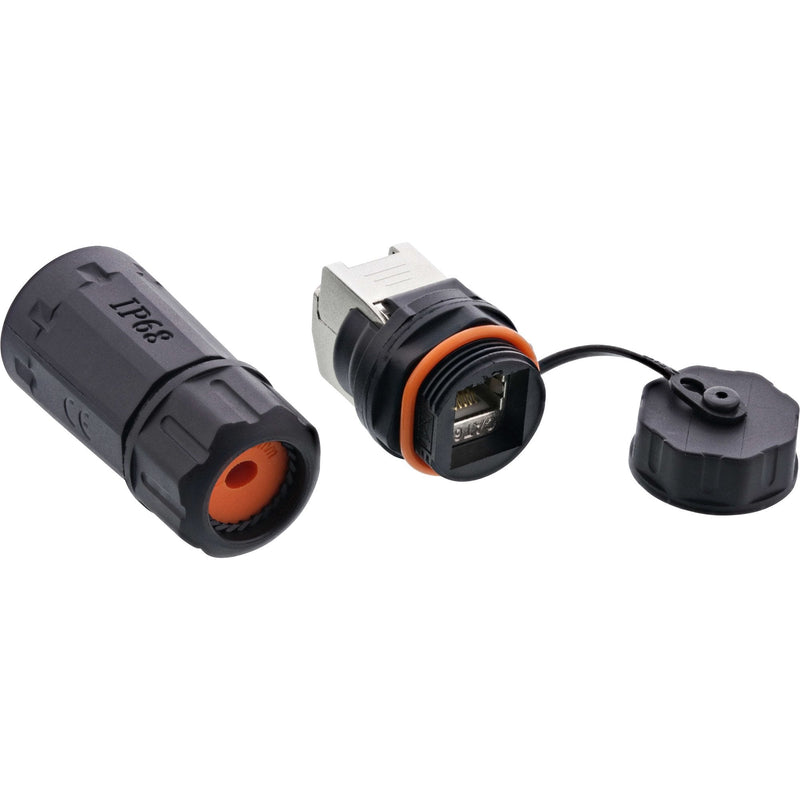 Inline Network Cable Socket Set RJ45 CAT.6A, Resistant Water IP68, Aplicaciones Industriales, With Cover Antip