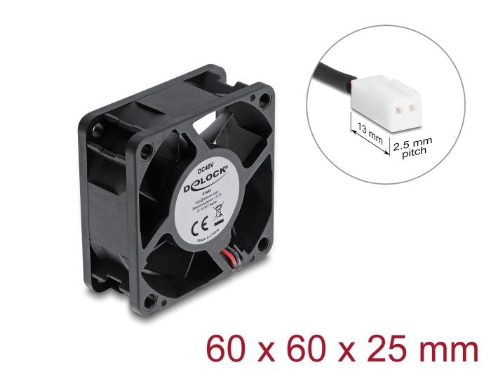 Delock Fan Axial 48V Dc, 60 X 60 X 25MM With 2 Pin Connection Fan Black