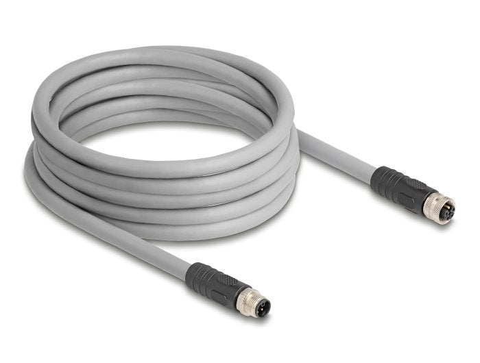 Delock M12 Cable L-kodiert 5 Pin Connector Male a Female Pur Schleppkettentauglich 5M Grey