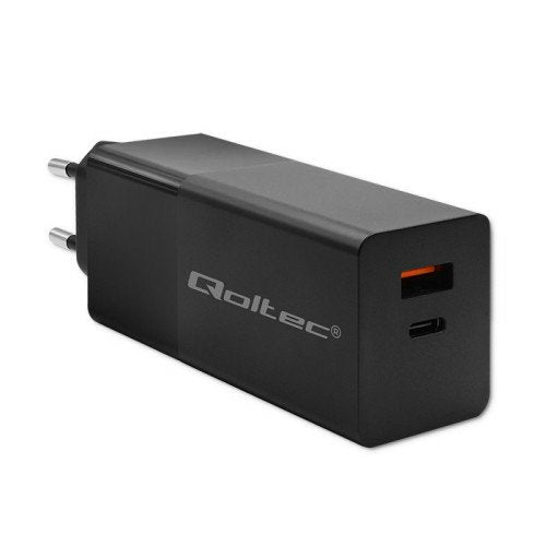 Qoltec 52382 GaN Power Pro Charger 1x USB Type-c 1x USB a 100W 5-20V 1.5-5A Pd Black