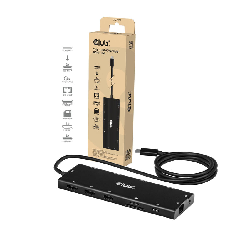 CLUB3D USB-C 12IN1-HUB 3x HDMI/3x USB-C/USB/LAN 8K30HZ PD140W Retail
