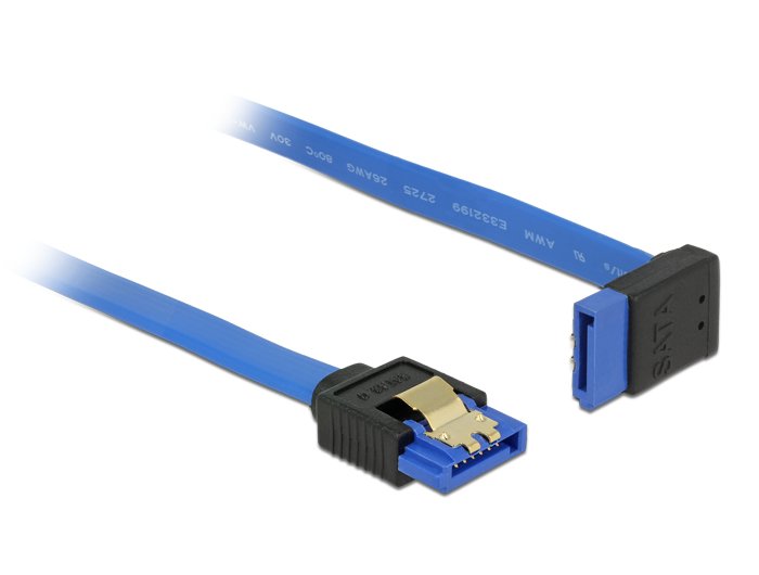 Delock Cable SATA 6GB S Buchse Gerade SATA Buchse Oben Gewinkelt 50CM Blue With Goldclips