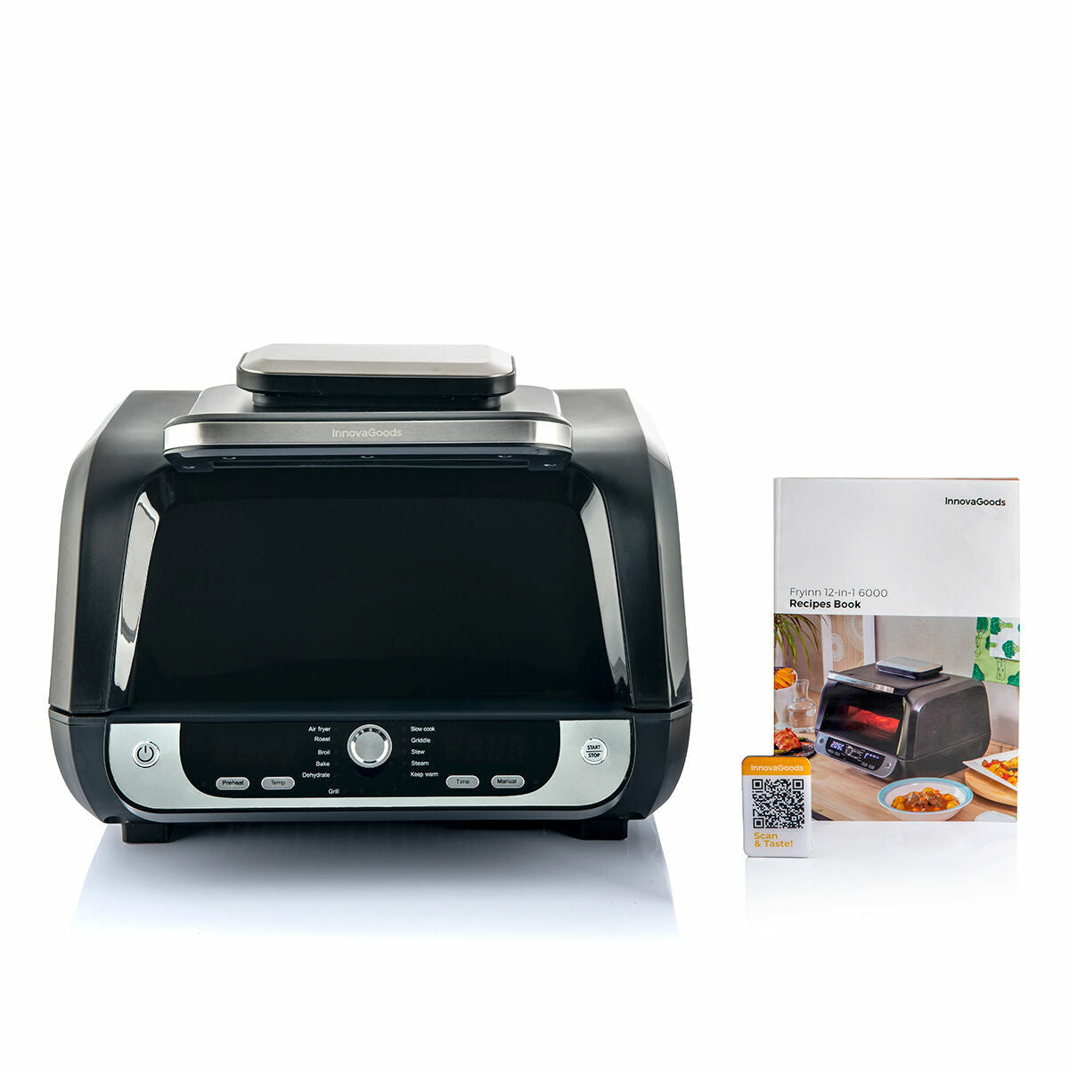 Innovagoods Air Fryer With Grill, Accessories And Recipe Book Innovagoods Fryinn 12-In-1 6000 Black Steel 3400 W 6 L