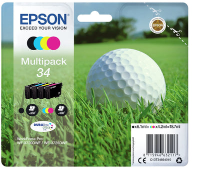 Epson Ink Bk / C / M / And Multipack 4-COLOURS 34 Durabrite Ultra Ink (6,1ML Black + 4,2ML Cyan + 4,2ML Magent — image 1
