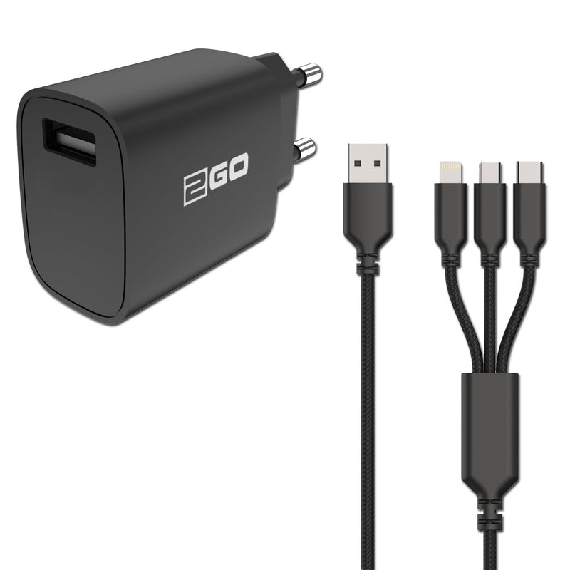 2GO Wall Charger 1x USB 1X Micro USB 1X Lightning Sw
