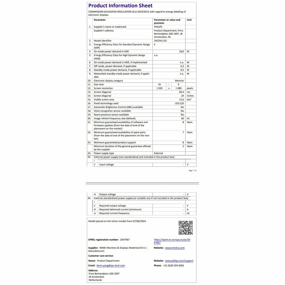 Philips Monitor Philips 24E2N1110/00 23,8" Full Hd