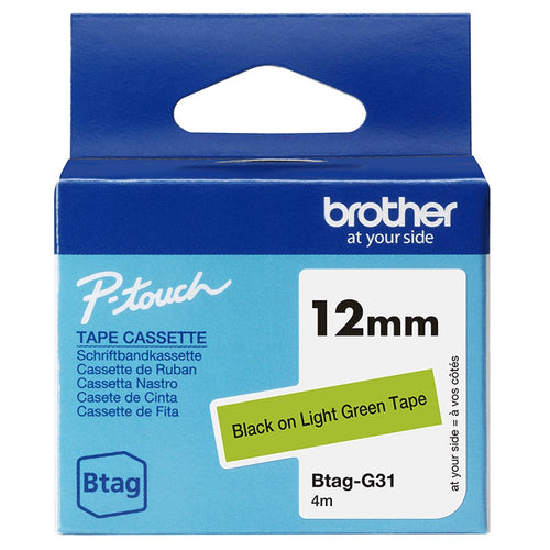Brother Tape Labels BTAG-G31 12MM, Black Sobre Green No Laminated BTAGG31 — image 1