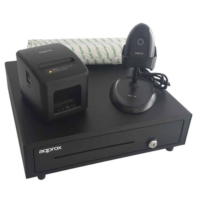 Approx Kit Tpv Cash Drawer APPCASH01 Black + Reader/Scanner APPLS11AS + Printer Thermal APPPOS80AM-USB + Pack