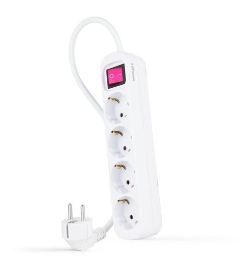 Nanocable Power Strip Protection With 4 Shuckos - Cable 1.40M - Switch On/Off - White — image 1
