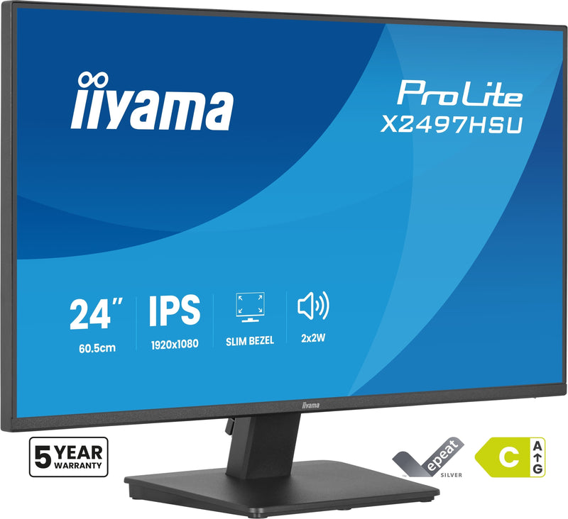 Iiyama Monitor Prolite X2497HSU-B1, LED 23,8 Negro Mate Fullhd, Ips, Hdmi, Dp, Concentrador Usb, Altavoces Pan