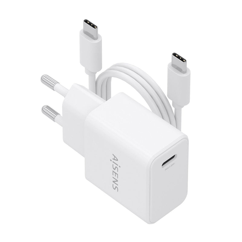 Aisens Charger GaN USB-C PD 3.0 1x USB-C 20W With USB Cable -c 1M, White