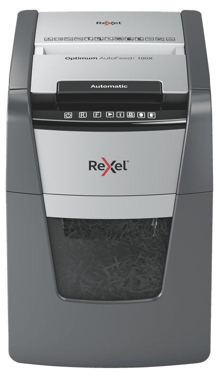 Rexel Paper Shredder Automática Autofeed + 100X, P-4, Short Confeti (4X28MM), 100 Hojas, Papelera 34 Litros