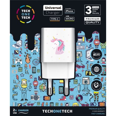 Tech One Tech Wall Charger Unicornio Dream 2x USB 2.4A White