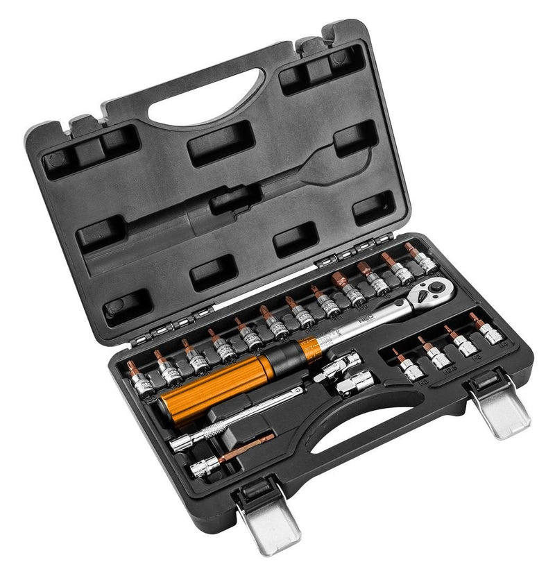 Neo Tools Key Dinamométrica Bidireccional 1/4, 5-25NM, Set Of 21 Pieces