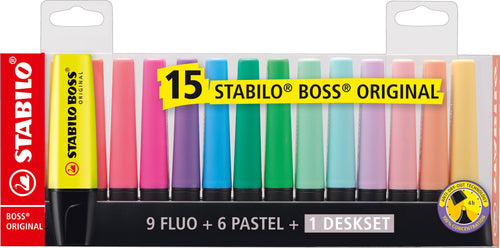 Stabilo Boss Genuine 15 Markers Colours 9 Fluorescentes 6 Pastel Set Of Desk — image 1