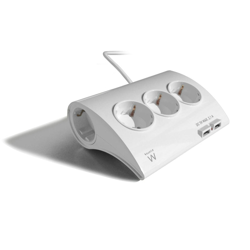Ewent Power Strip 5 Sockets 2 Ports USB 2.1A White EW3935
