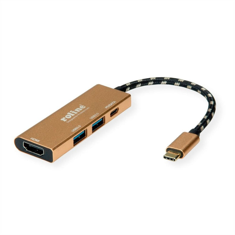 Roline Gold USB Type-c Estación Acoplamiento, HDMI 4K, 2x USB 3.2 Gen 1, 1X Pd