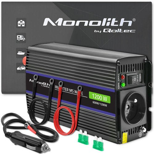 Qoltec 51925 Monolith Voltage Converter 1200 Ms Wave 12V To 230V 600 1200W USB