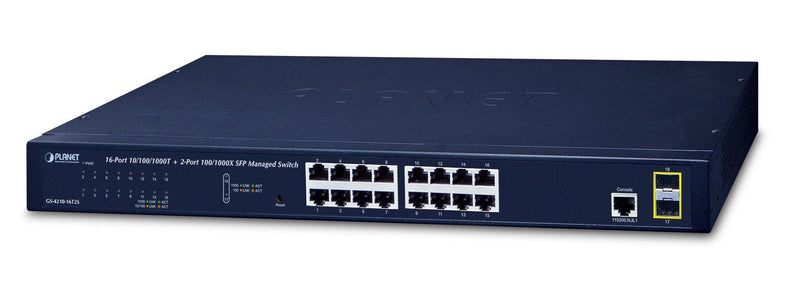 Planet GS-4210-16T2S Switch Gestionado L2 Gigabit Ethernet (10/100/1000) Black 1U