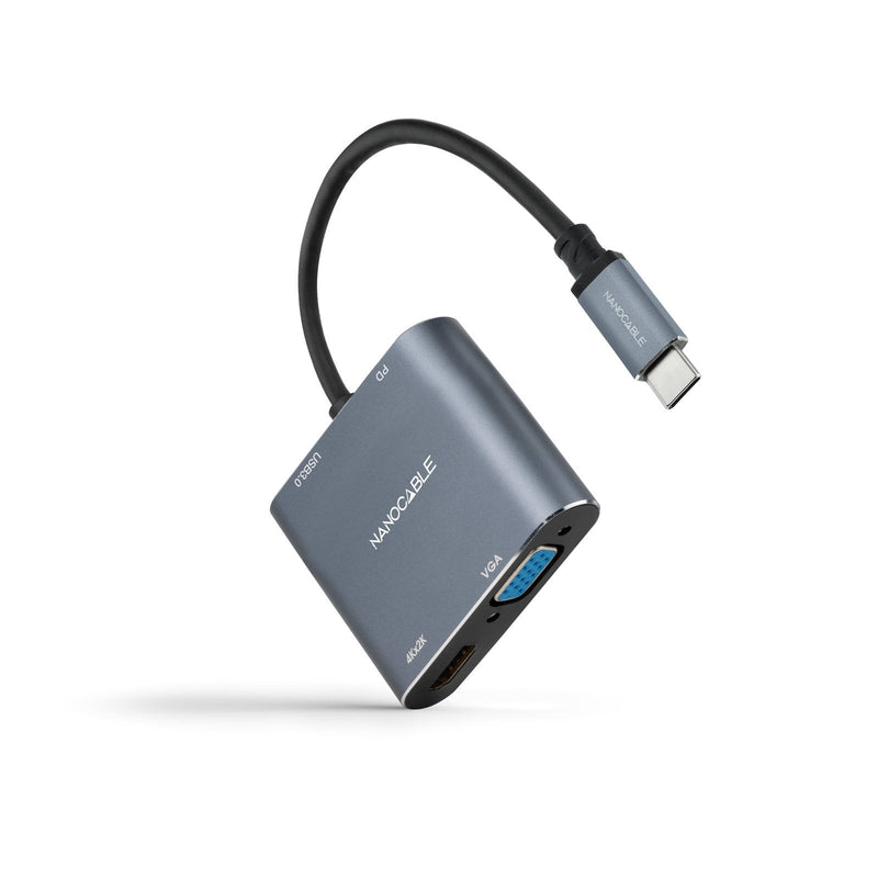 Nanocable Converter USB-C a Hdmi, VGA, USB 3.0 And USB-C Pd - Length Cable 15CM - Grey