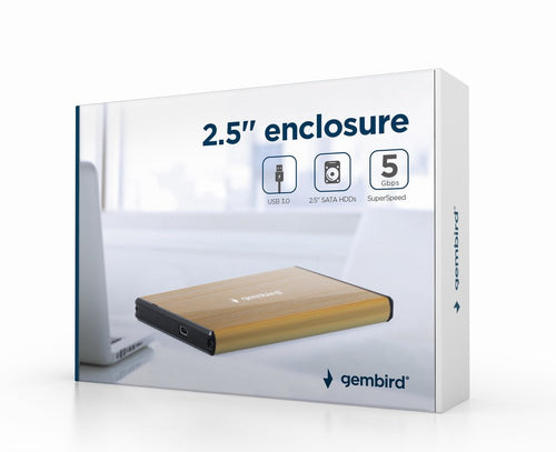 Gembird EE2-U3S-3-GL External Enclosure HDD USB 3.0 2.5 Aluminium Brushing Gold — image 1