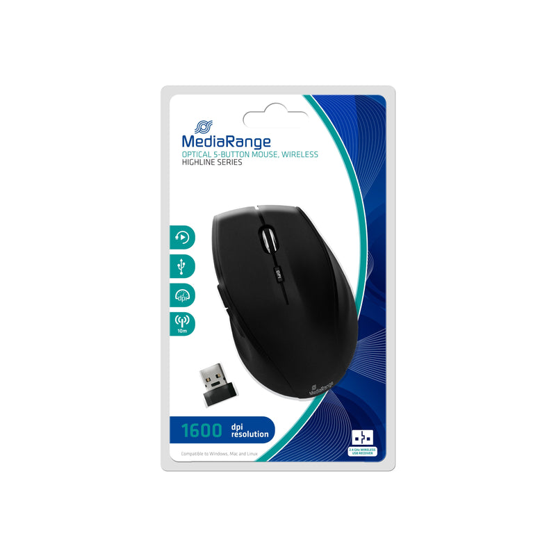 Mediarange Mouse Highline Óptico 5 Buttons Wireless Black