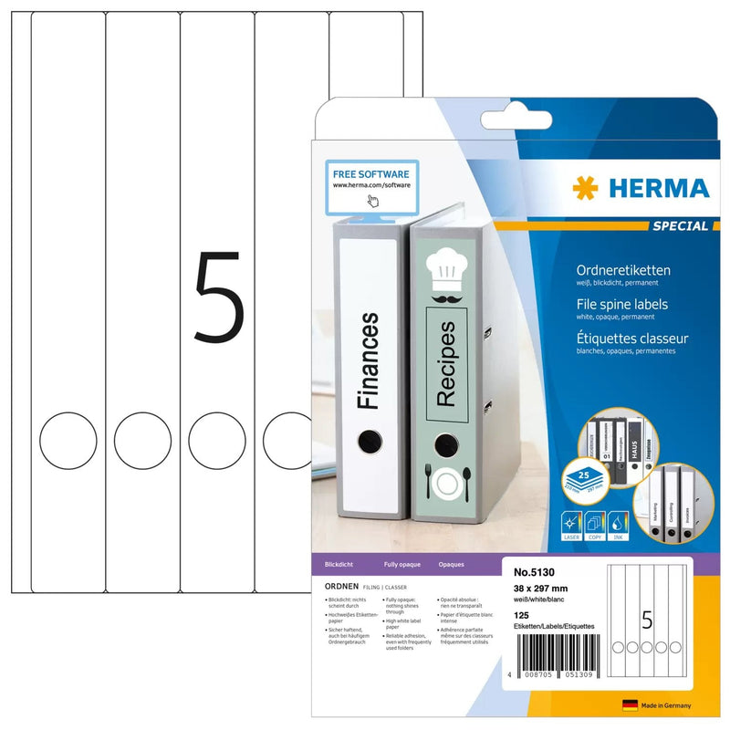 Herma Folder Labels A4 White 38X297 Mm Paper Opaco 125 Units
