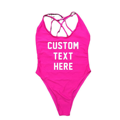 Letter-printed Double-strap Crisscross One-piece Swimsuit With A Backless Design