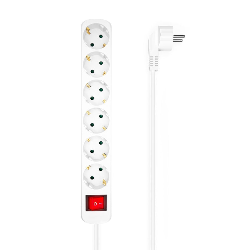 Aisens Power Strip Multiple 6 Sockets With Switch With Cable 3×1.5MM2 - 1.40M - White