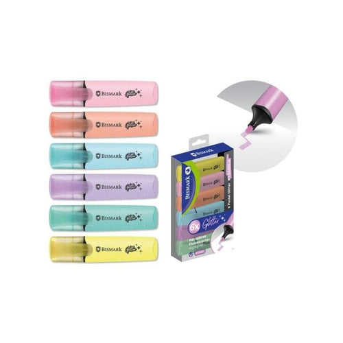 Bismark Pack 6 Marcadores Fluorescentes Glitter Pastel - Ink Secado Fast - Punta Biselada - Ideal — image 1
