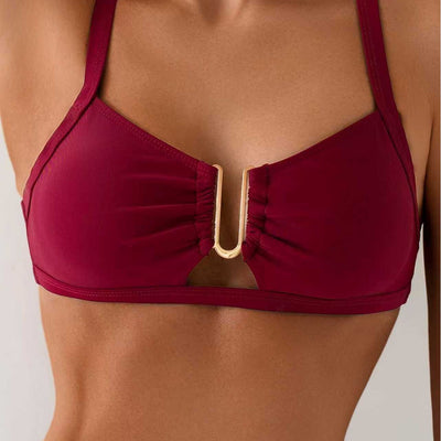 Solid-color Womens Bikini Swimsuit With Metal Accents