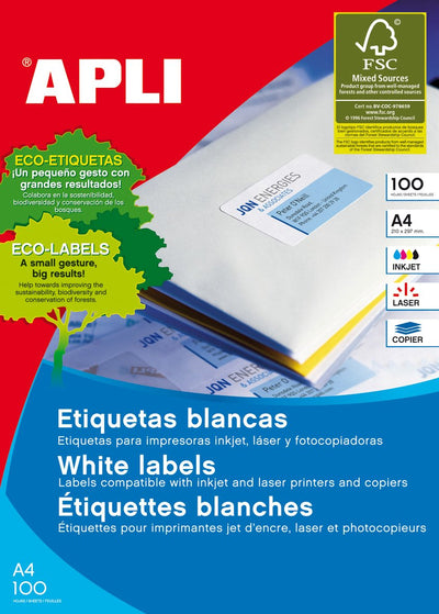Apli Labels Printers Inkjet, Laser A4 100 Hojas White 105 X 74 — image 1