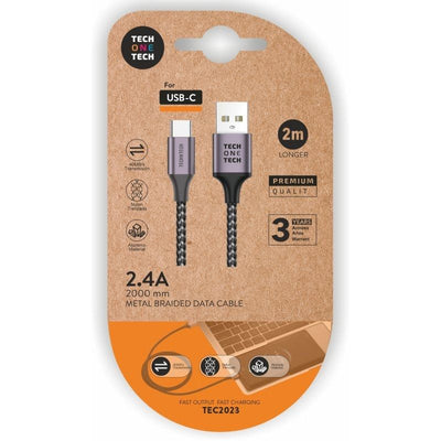 Tech One Tech USB Cable 2.0 TEC2023 USB Type-c Male USB Male 2M Grey — image 1