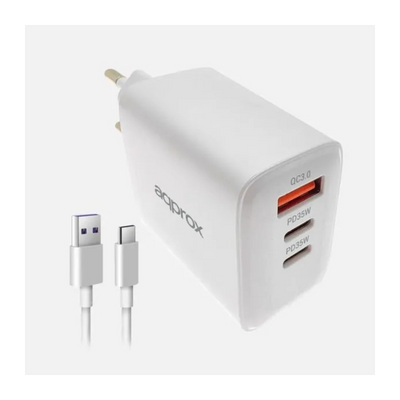 Approx Charger USB Travel/Wall USB/2x USB-C + USB Cable -a a USB-C 35W White — image 1