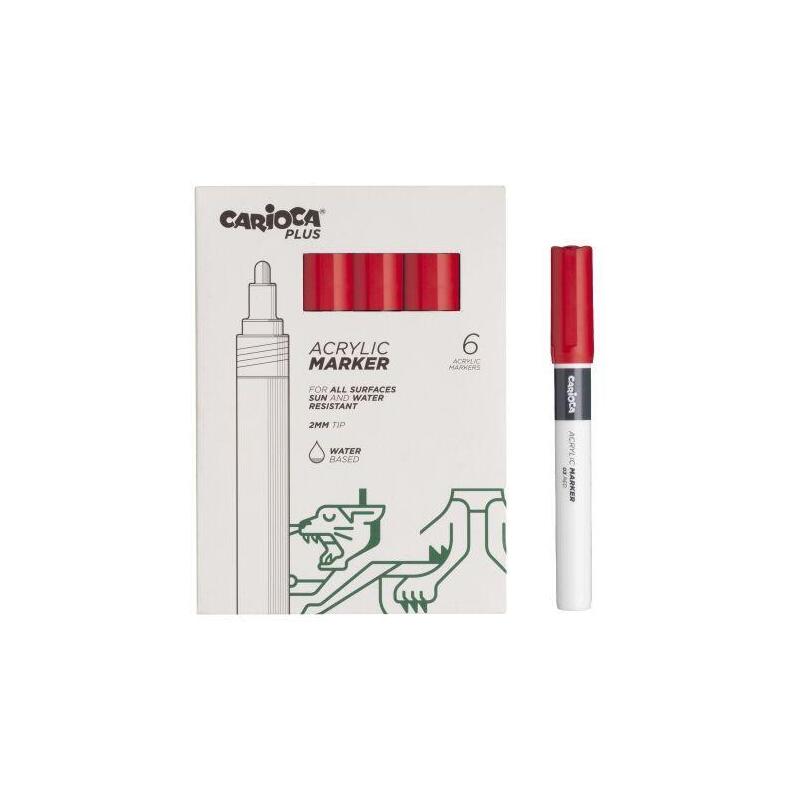 Carioca Plus Pack 6 Marcadores Acrilicos - Punta 2MM - Red